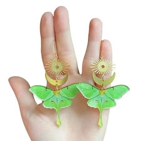 Pendientes Mariposa Sol Verde - Joyas Bohemias Celestiales