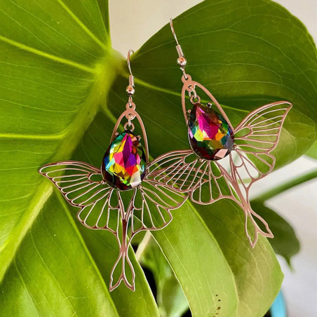 Pendientes Mariposa Cristal Arcoíris | Joya en Acero u Oro Rosa