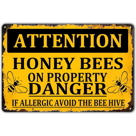 Letrero Metálico Abeja – Atención Colmena | Señal Apicultura