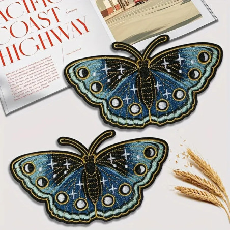 Parche Bordado Mariposa - Azul Zafiro Galaxia - Termoadhesivo!