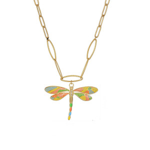 Collar Libélula Dorada - Colgante Esmaltado - Joya Fantasía