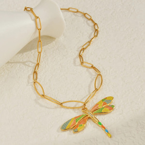 Collar Libélula Dorada - Colgante Esmaltado - Joya Fantasía