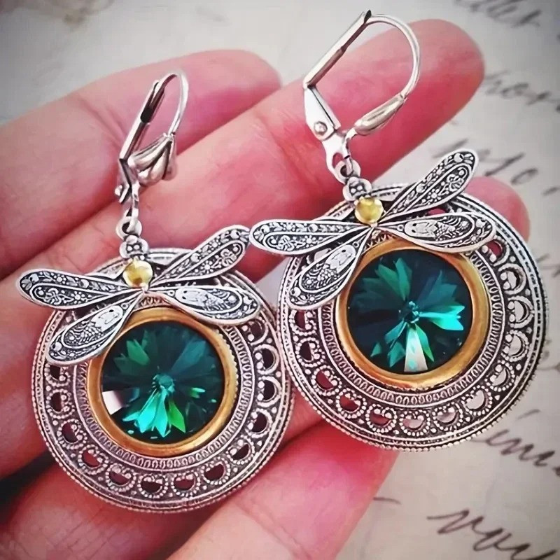 Pendientes Libélula Real Esmeralda - Joya Vintage y Original