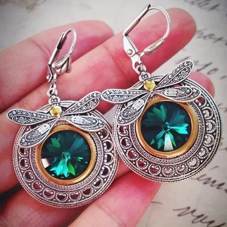 Pendientes Libélula Real Esmeralda - Joya Vintage y Original