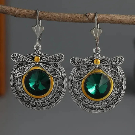 Pendientes Libélula Real Esmeralda - Joya Vintage y Original