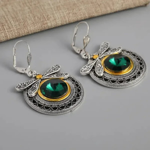 Pendientes Libélula Real Esmeralda - Joya Vintage y Original
