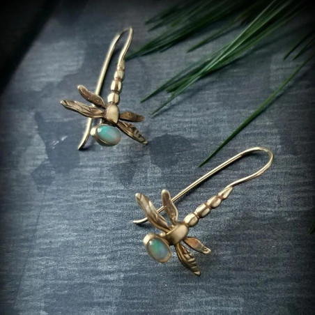 Pendientes Libélula Dorados con Ópalo | Joya Original Mujer