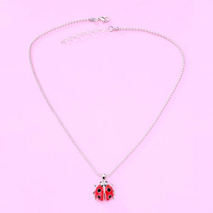 Collar Mariquita Reina Escarlata - Joya Roja y Plata Amuleto