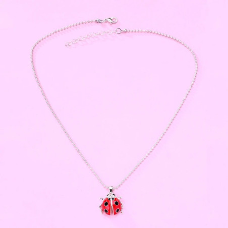 Collar Mariquita Reina Escarlata - Joya Roja y Plata Amuleto