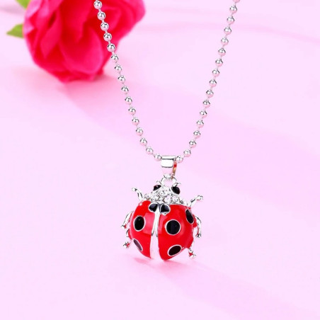 Collar Mariquita Reina Escarlata - Joya Roja y Plata Amuleto