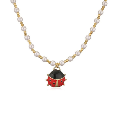 Collar de Mariquita y Perlas Bohemio | Joya de la Suerte