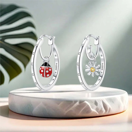 Pendientes Mariquita & Margarita Plata 925 | Idea Regalo Mujer