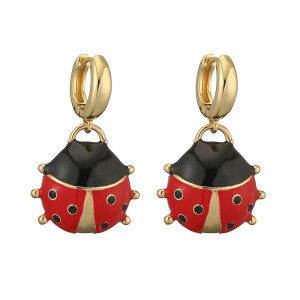 Pendientes de Mariquita Dorados | Colgante Móvil Esmaltado