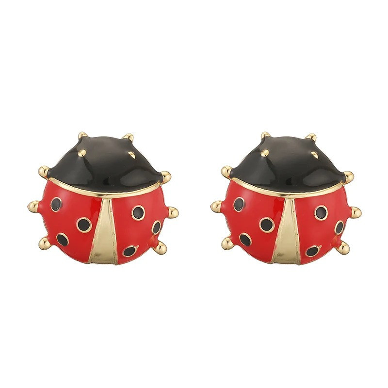 Pendientes de Mariquita Discretos - De Tuerca Rojos & Dorados !