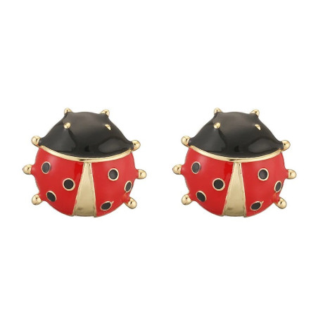 Pendientes de Mariquita Discretos - De Tuerca Rojos & Dorados !