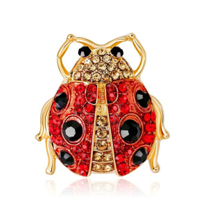 Broche Mariquita Roja de la Suerte | Joya Dorada con Strass