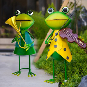 Dúo de Figuras de Ranas Músicas - Decoración Jardín Original