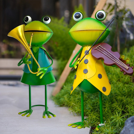 Dúo de Figuras de Ranas Músicas - Decoración Jardín Original