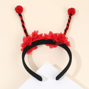 Diadema Mariquita Roja con Antenas y Flores | Accesorio Disfraz