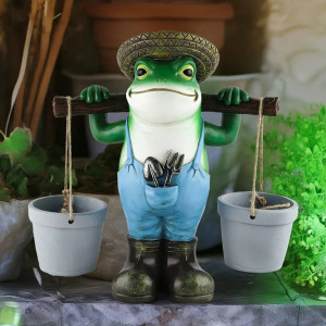 Estatua Rana Jardinera con Macetas | Decoración Jardín Original