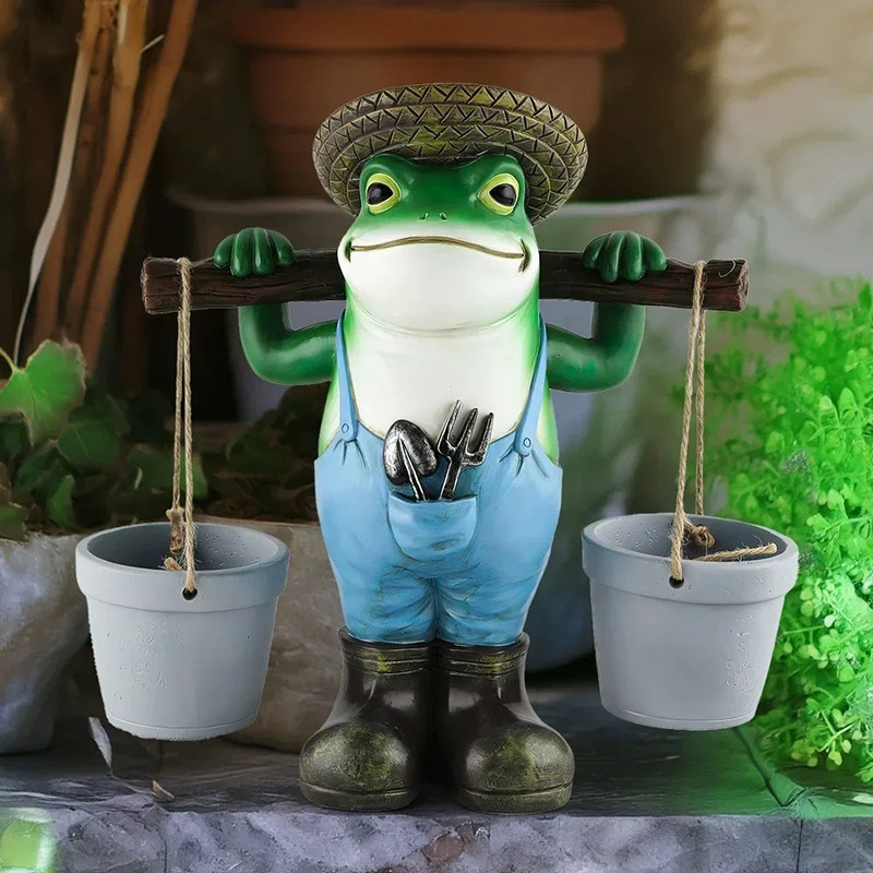 Estatua Rana Jardinera con Macetas | Decoración Jardín Original