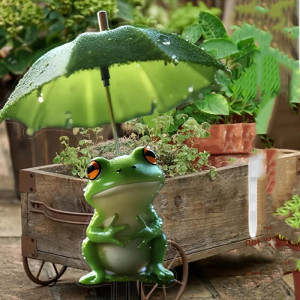 Decoración de Jardín Rana bajo la Lluvia - Impermeable y Resistente