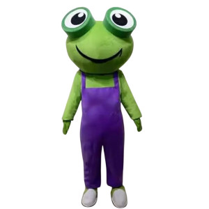 Mascota Rana Léo con Peto Morado | Disfraz Original y Divertido