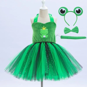 Disfraz Vestido Niña Príncipe Rana Croa-Real - Tutú Verde & Negro
