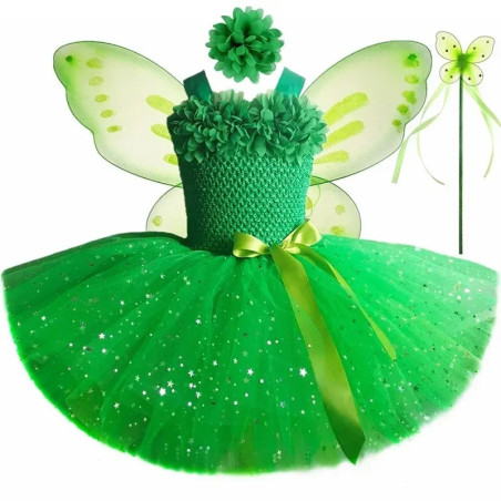 Disfraz de Hada Verde Niña con Alas | Vestido Tutú Mágico