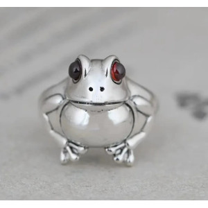 Vue face de  la Bague Grenouille Étang d'Argent - bague redimensionnable