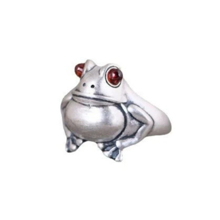 détailslde la Vue face de la Bague Grenouille Étang d'Argent - bague redimensionnable