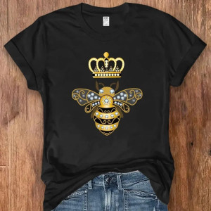 Détails du T-shirt Femme Abeille Reine Couronnée Dorée