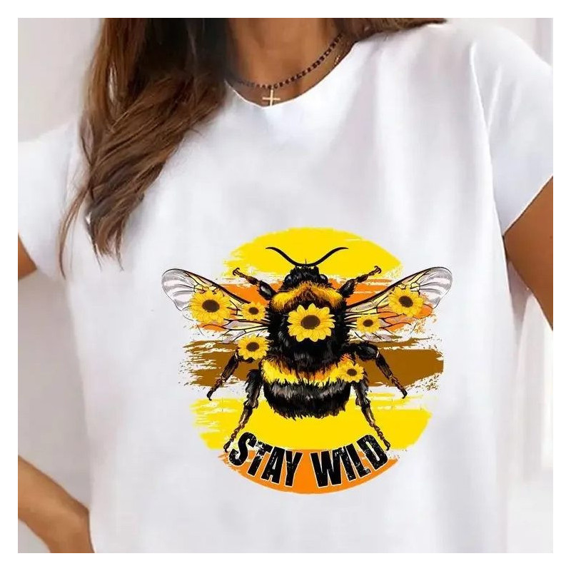 T-shirt Abeille Femme à Manches Courtes "Bee and STAY Wild !"