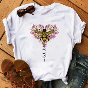 T-Shirt Femme Abeille Cœur Floral Believe