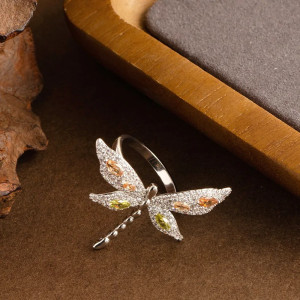 Anillo Libélula y Mariposa Plata 925 'Jardín Resplandeciente'