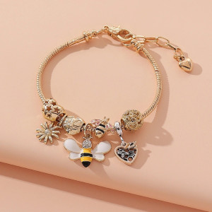 Pulsera Abeja 'Charms Dorados' - Joya de Acero Inoxidable