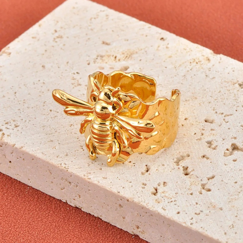 Anillo Abeja Majestad Dorado | Joyas Mujer Acero Inoxidable