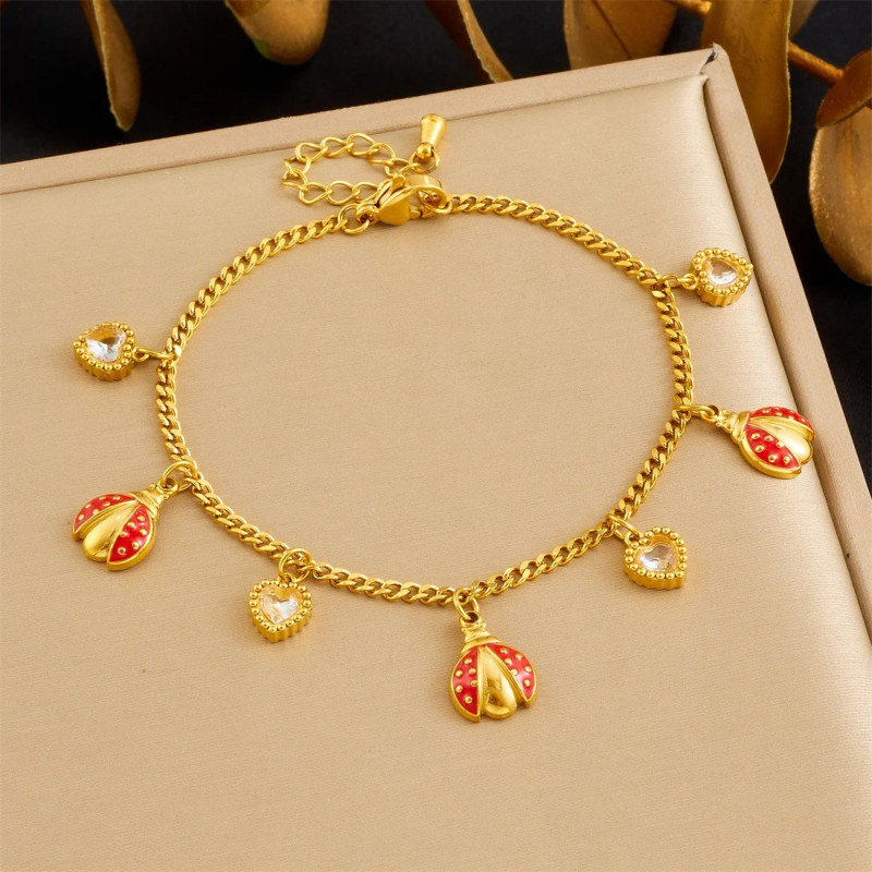 Pulsera Mariquita Corazones Preciosos