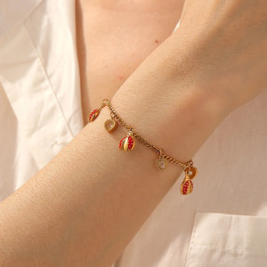 Magnífica Pulsera Mariquita Corazones Preciosos