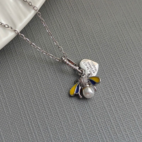 Collar Abeja Perla de Miel Color Plata - Vista detallada