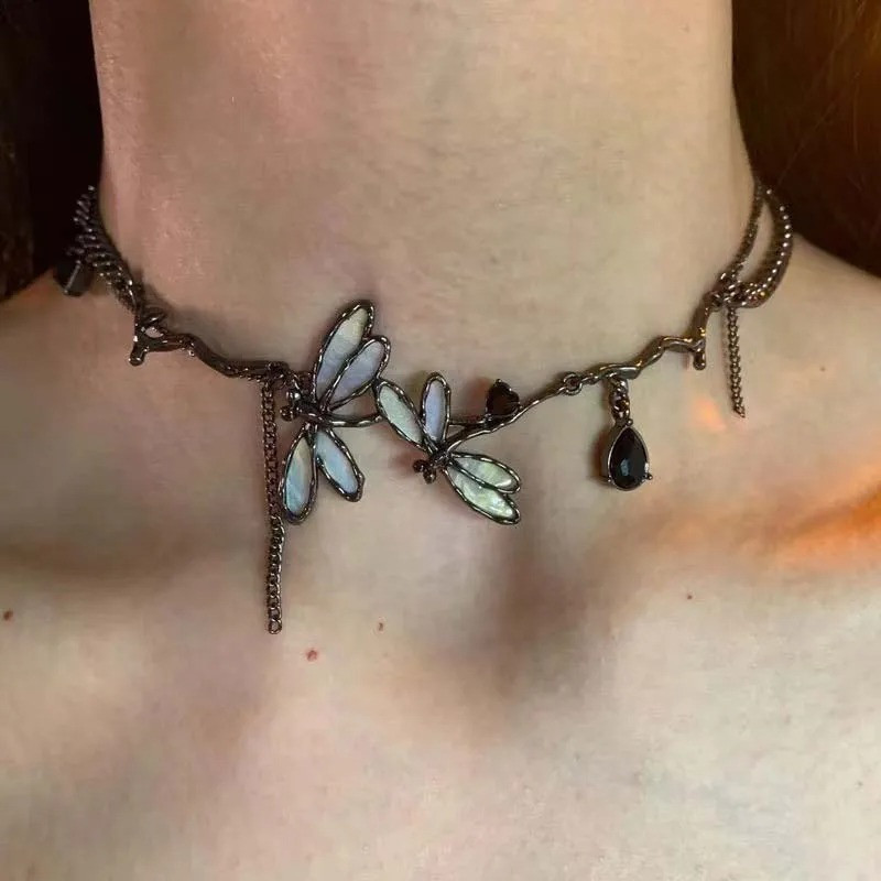 Collar Libélula Abeja Brillo Opalino