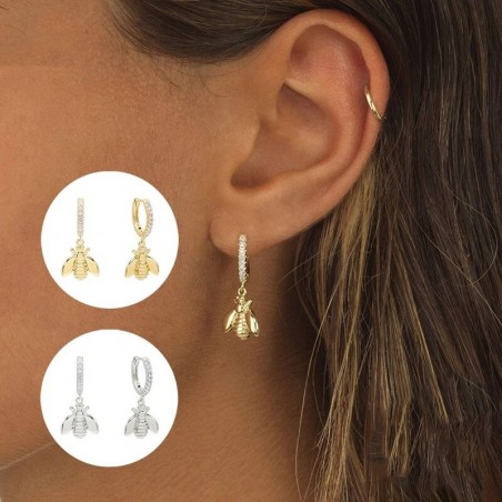 Boucles d'oreilles abeille en argent Sterling 925 avec boucles en Zircon