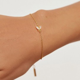 Bracelet en argent Sterling 925 avec chaîne en or clair et pierre en Zircon porté