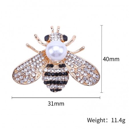 Broche petite abeille pour femme avec strass et perle blanche dimensions