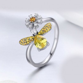 Bague Abeille argent Sterling 925 en forme d'abeille avec marguerite