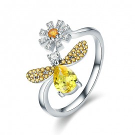 Bague Abeille en argent Sterling 925 en forme d'abeille avec fleur marguerite