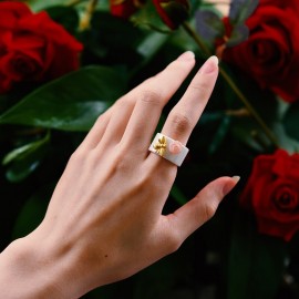 Anillo Abeja Cerámica y Plata 925 con Oro 18K | Hecho a Mano