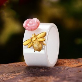 Bague Abeille en céramique en argent Sterling 925 bijou fin fait à la main avec jolie abeille en or 18K