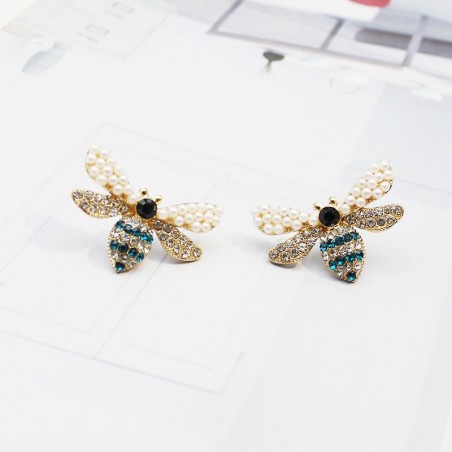 Boucles d'oreilles petite abeille Zircon Strass