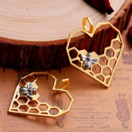 Pendentif nid d'abeille sculpté en alliage à base de Zinc couleur or et argent